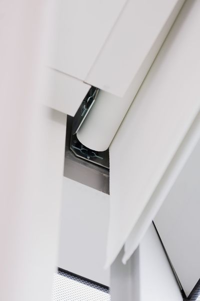Close view of a roller shade fascia